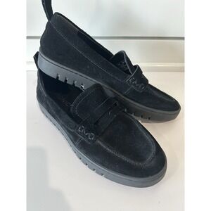 Vionic Uptown Penny Loafers 8.5 Wide Suede Orthotic Lug Sole Flats Black 90's